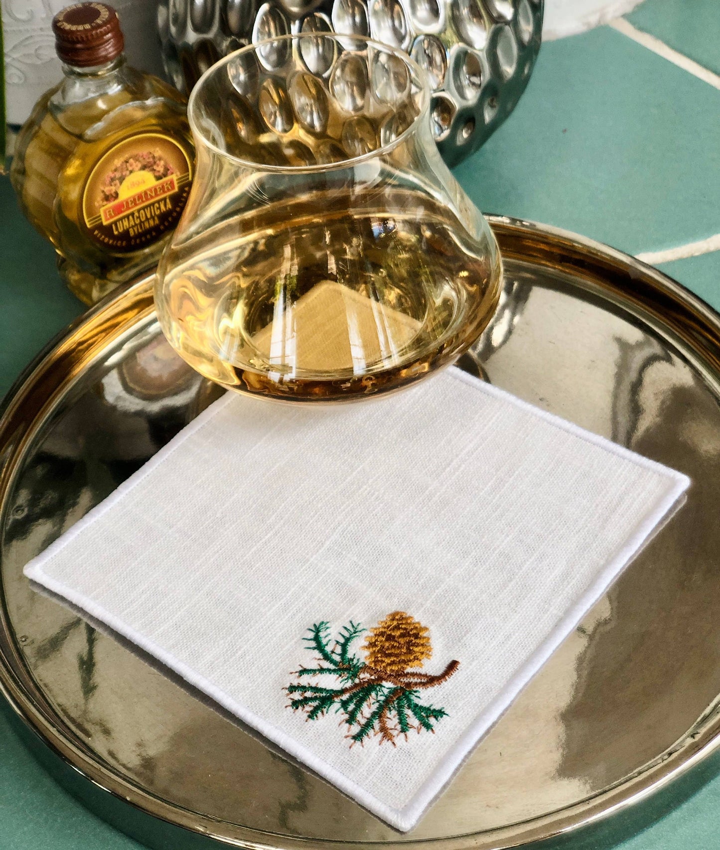 Embroidered Pine Cone Cocktail Napkins (Set of 4)