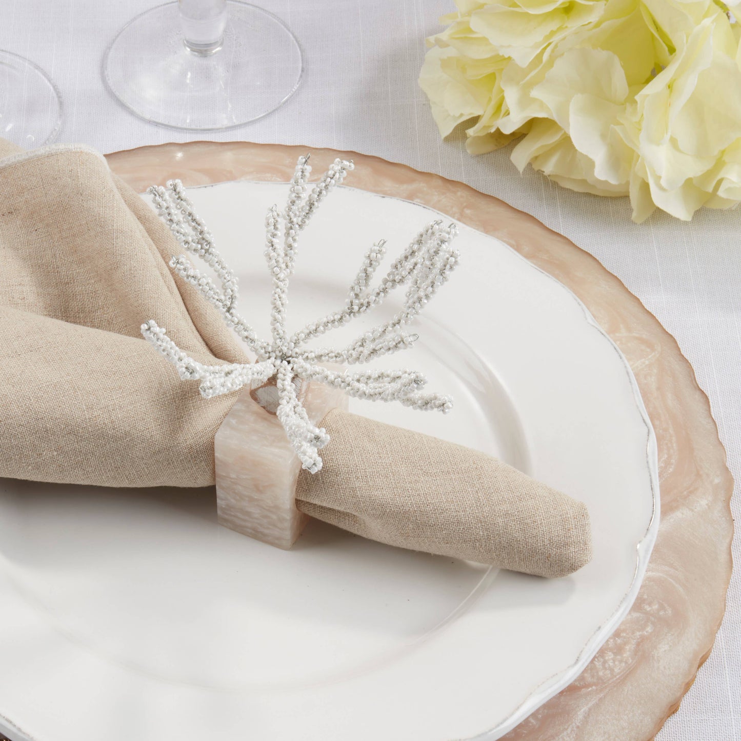 Coral Breeze Beaded Resin Napkin Rings (Set of 4)