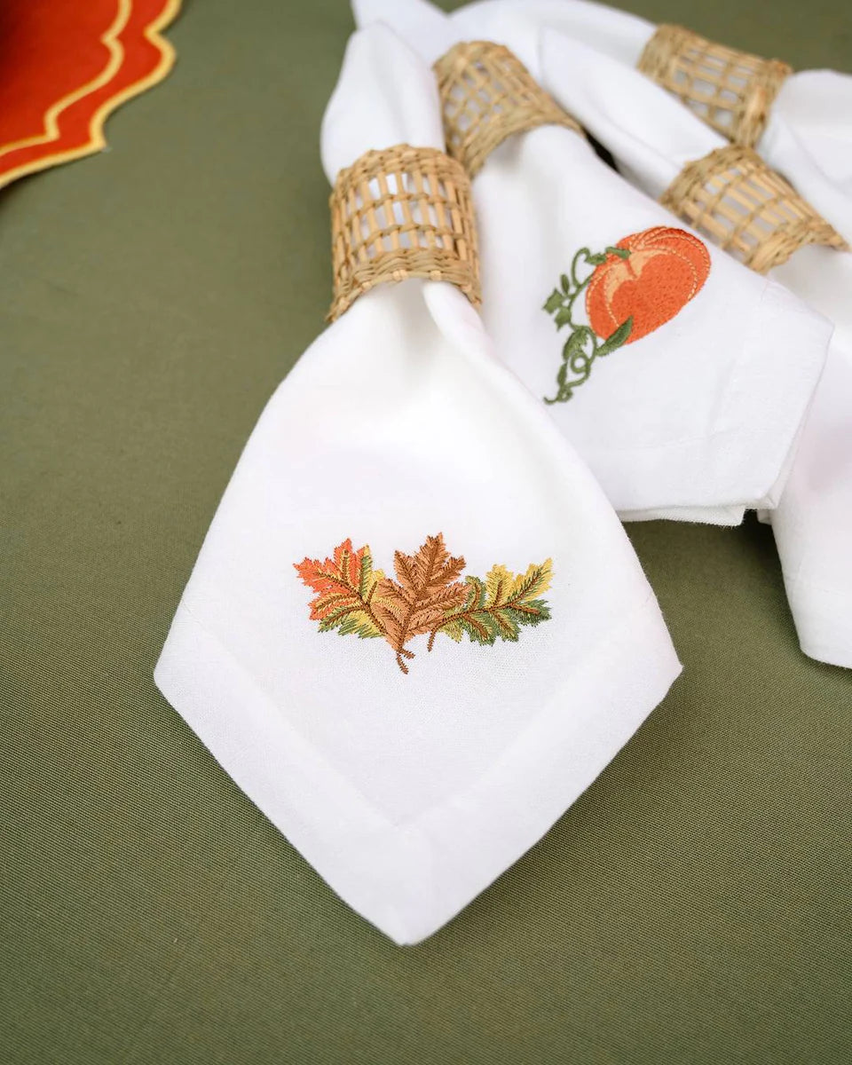 Embroidered Fall Leaves Dinner Napkin