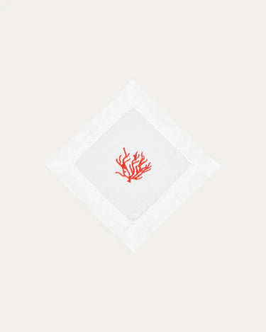 Embroidered Coral Cocktail Napkin (set of 4)