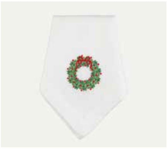 Embroidered Christmas Wreath Dinner Napkin Set of 4