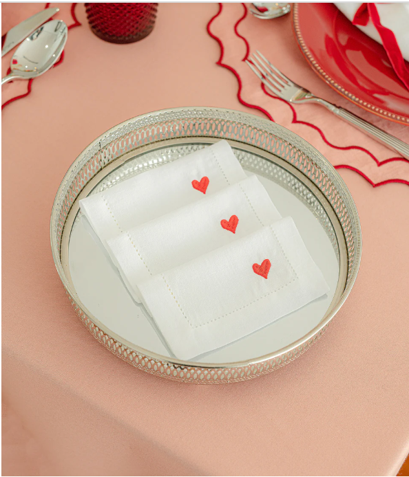 Embroidered Heart Dinner Napkin