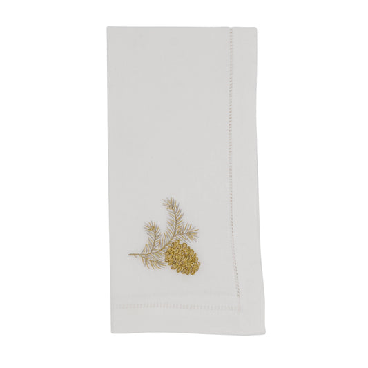 Embroidered Gold Pine Cone Napkin