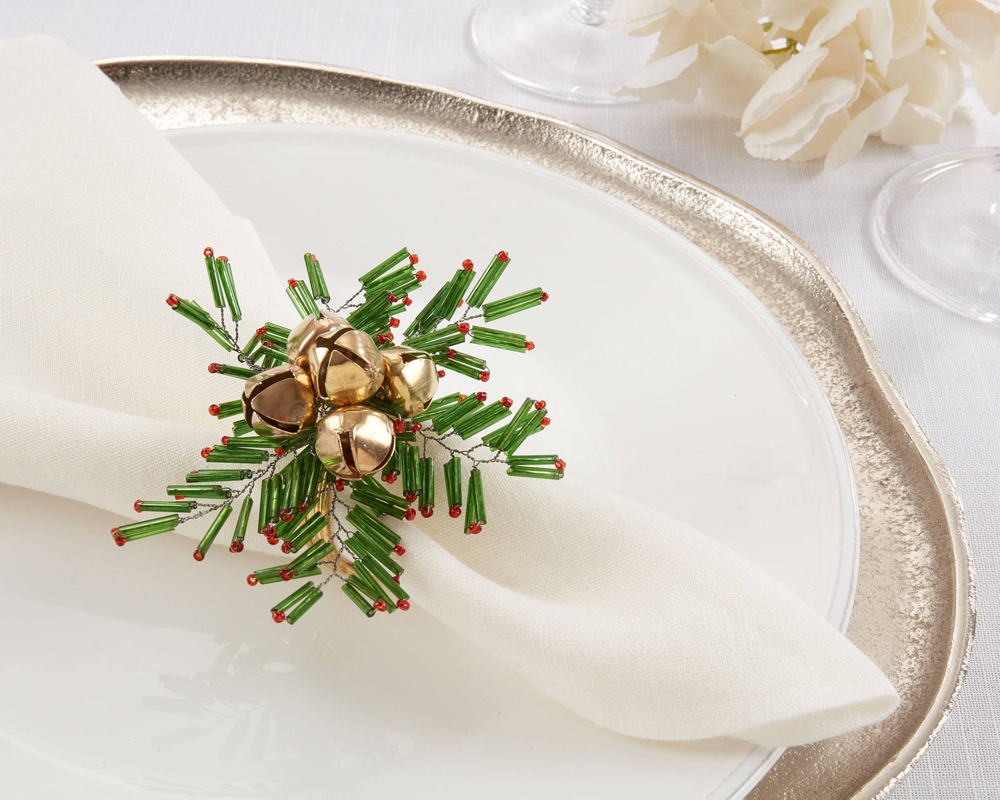Beaded Snowflake and Bells Napkin Ring (Set of 4)