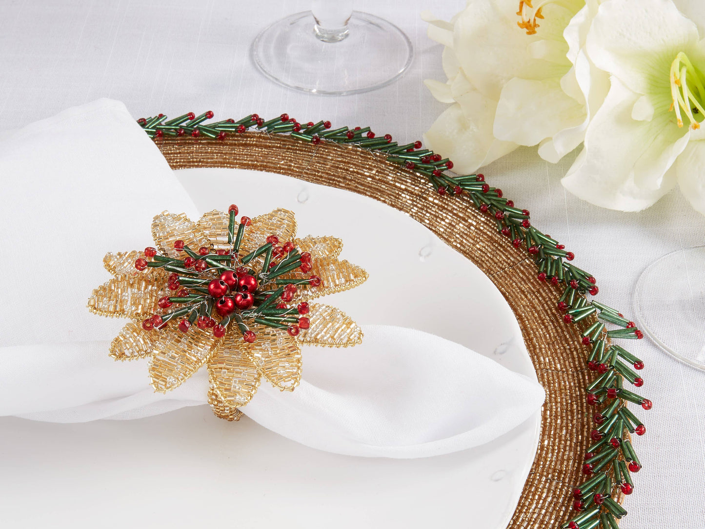 Blossoming Beaded Flower Napkin Ring (Set of 4)