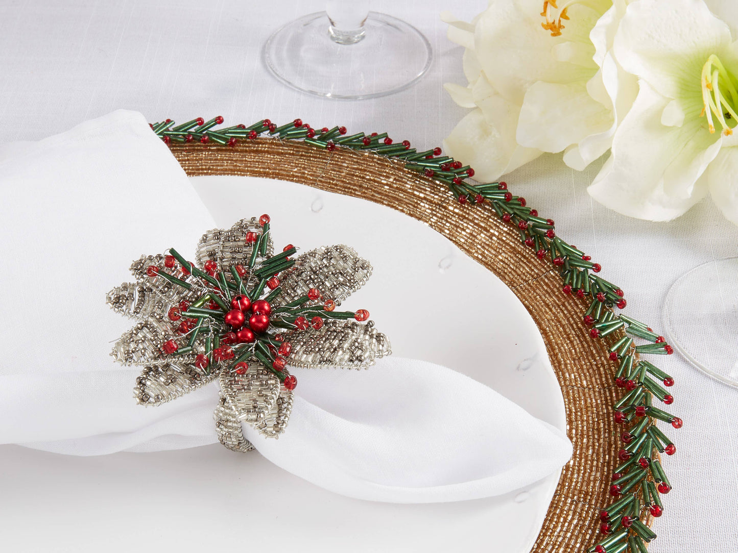Blossoming Beaded Flower Napkin Ring (Set of 4)