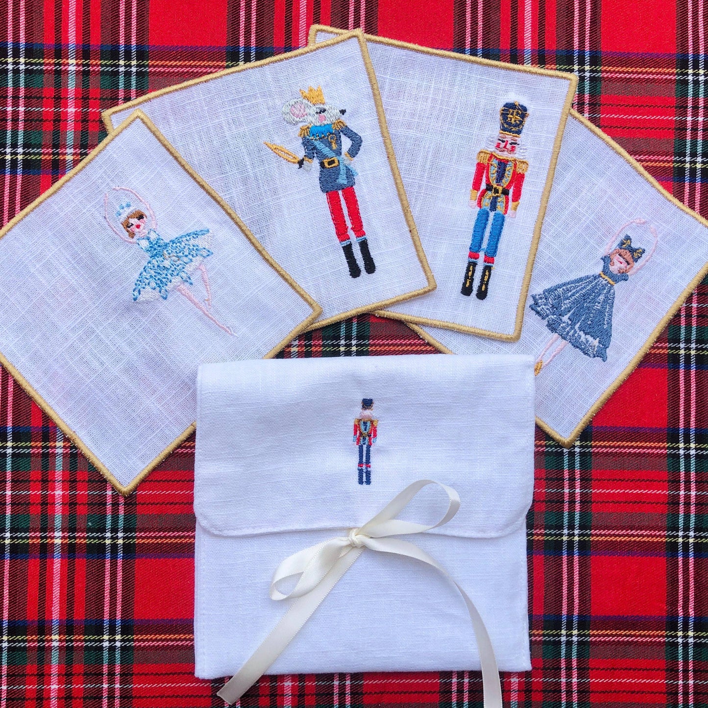 Set of 4 Christmas Nutcracker & Snow Queen Cocktail Napkins