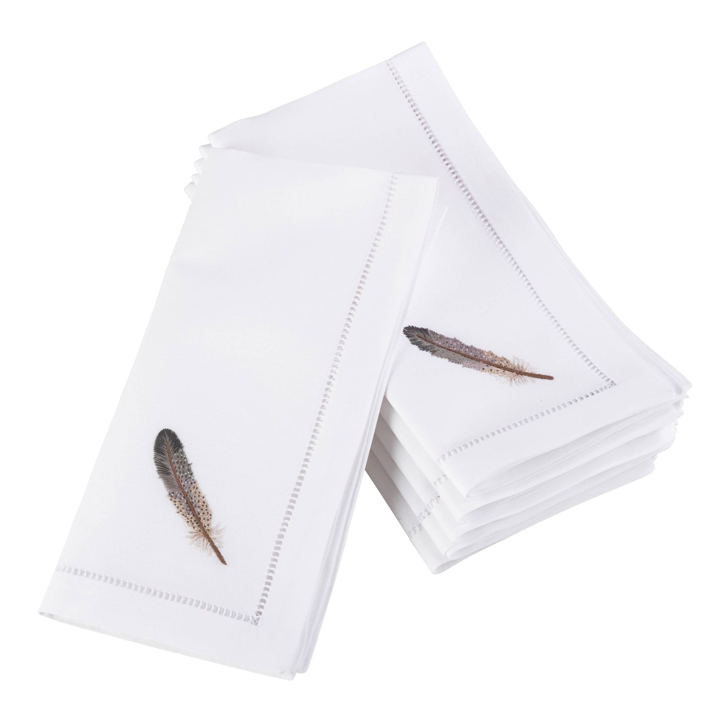 Embroidered Grey Feather Napkin