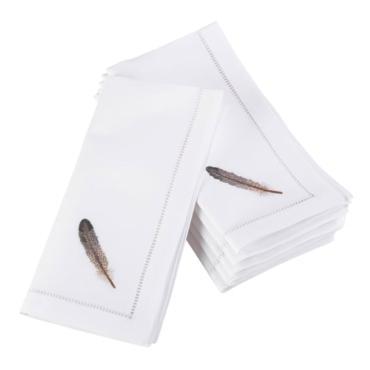 Embroidered Grey Feather Napkin