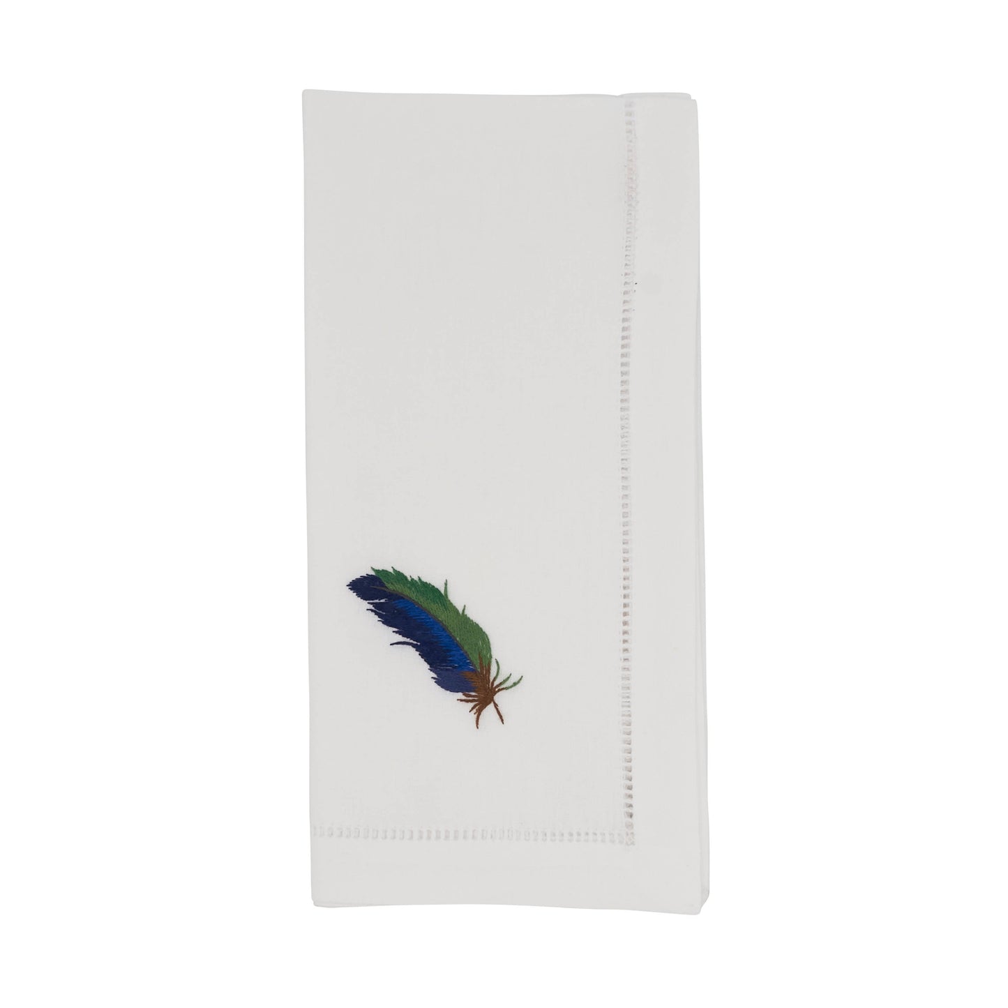 Embroidered Blue Feather Napkin