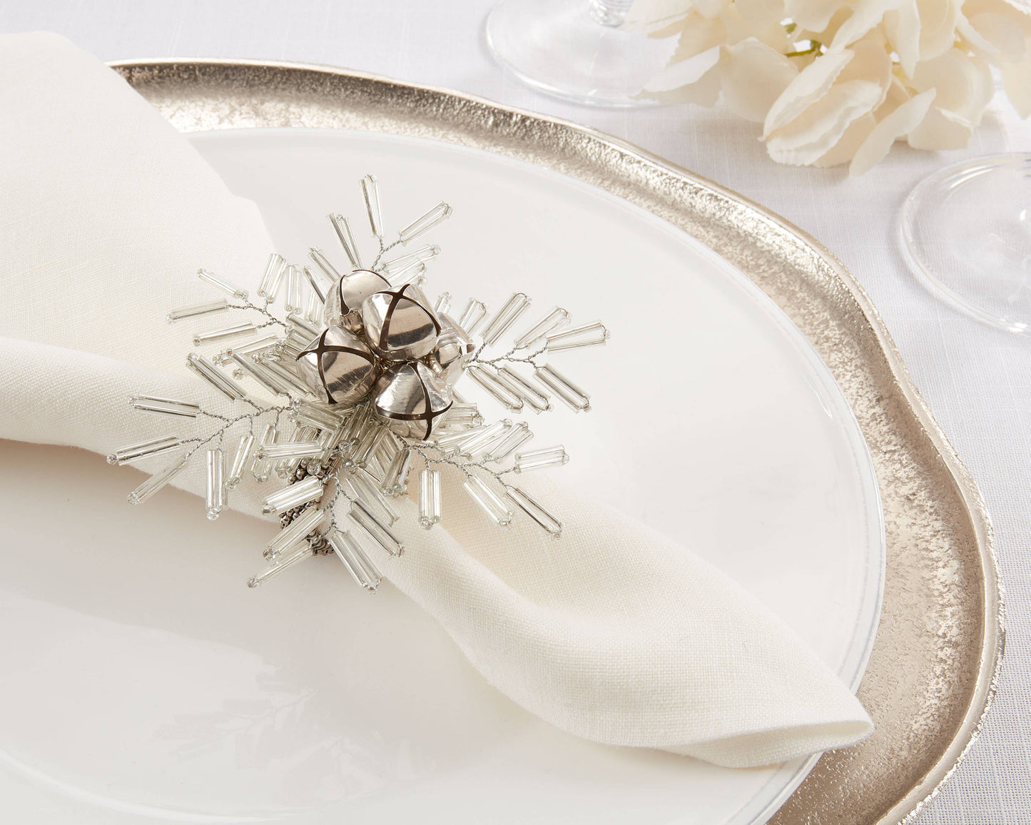Beaded Snowflake and Bells Napkin Ring (Set of 4)
