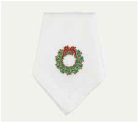 Embroidered Christmas Wreath Dinner Napkin Set of 4