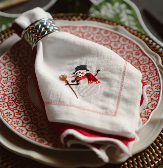 Embroidered Christmas Snowman Dinner Napkin Set of 4