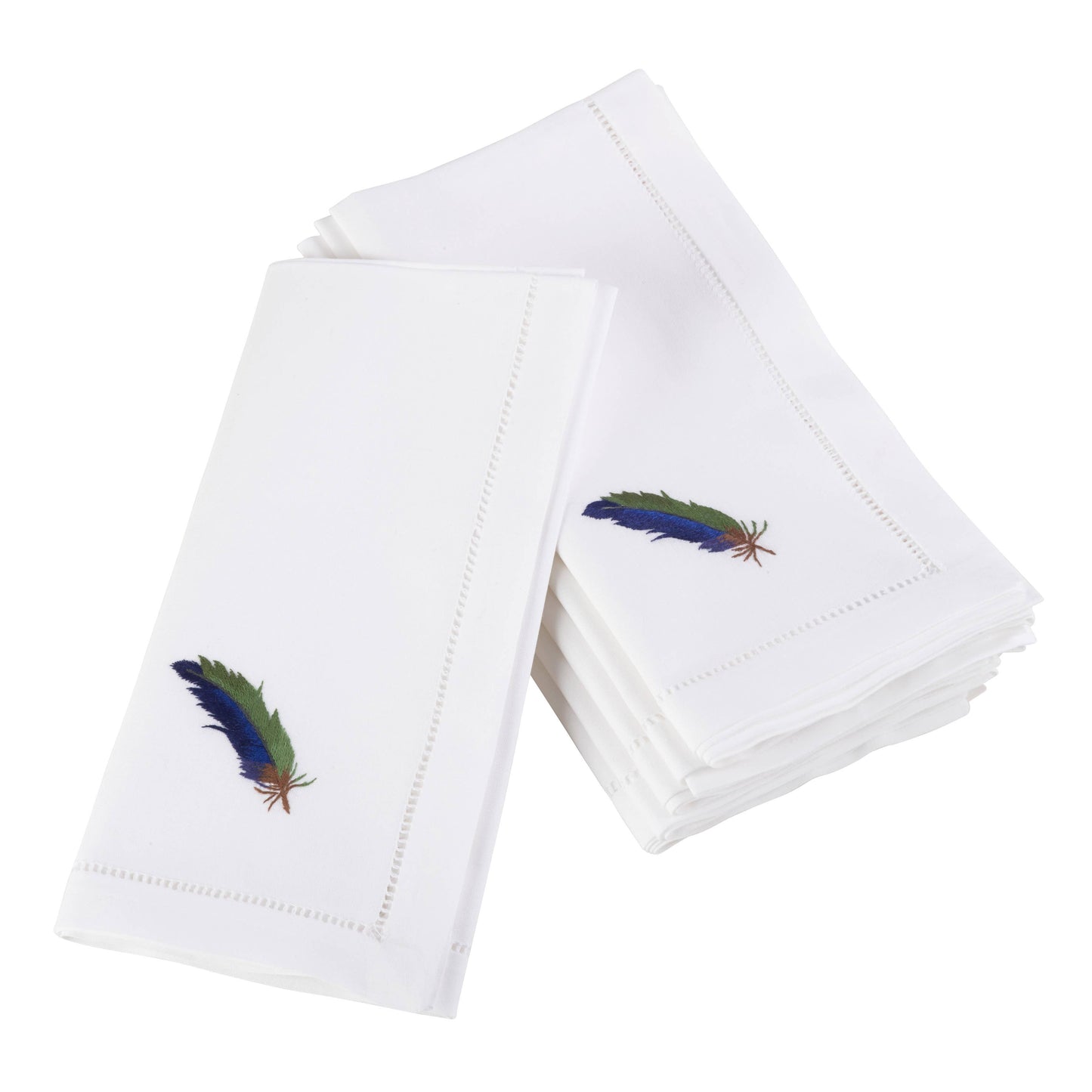 Embroidered Blue Feather Napkin