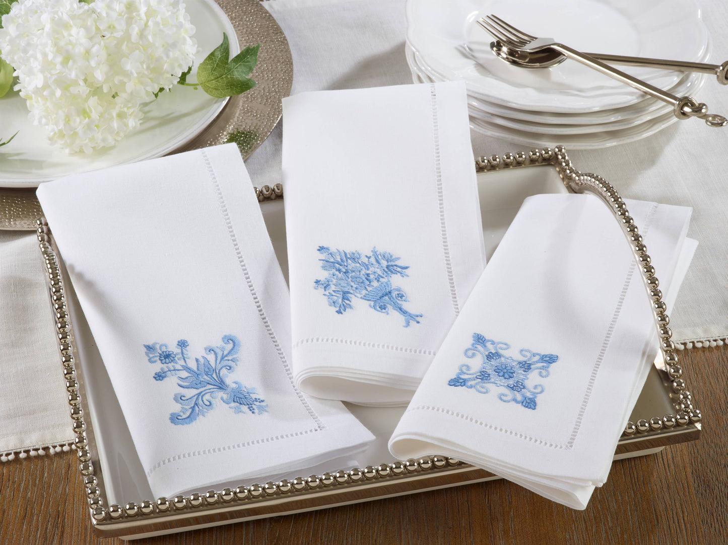 Embroidered Blue Ornament Napkin